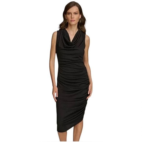 Venus Gray Cowl Neck Ruched Midi Dress Sleeveless Bodycon Cocktail Date Night XS - Picture 1 of 10